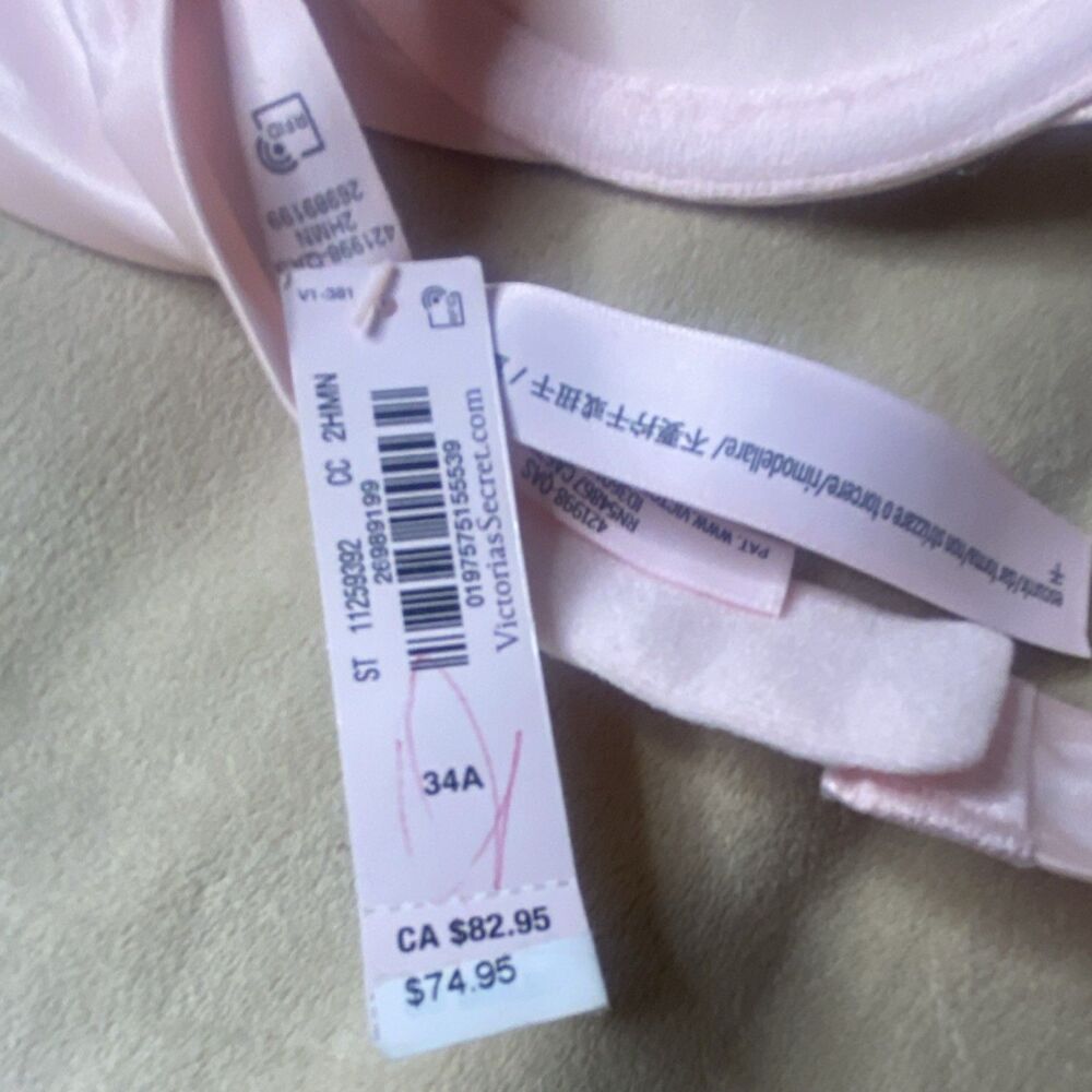 Victoria's Secret Pink Push Up Underwire Bra 34A Rhinestone Adjustable - Picture 5 of 6